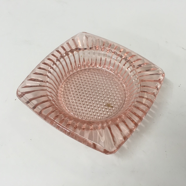 ASHTRAY, Glass - Ribbed Edge - Pink Ex Small